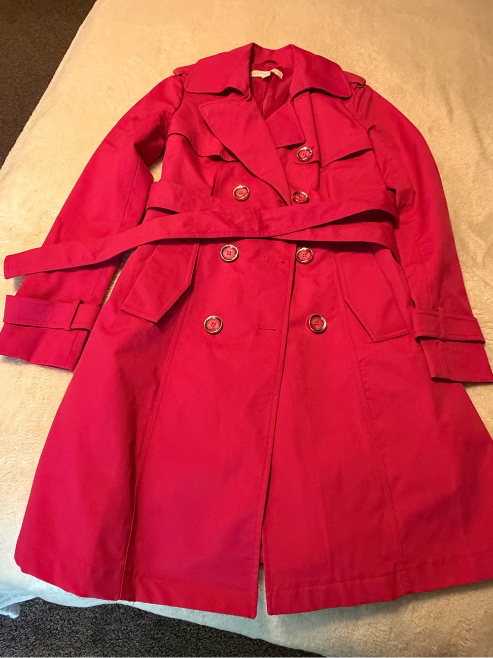 Hot Pink Double-Breasted Trench Coat